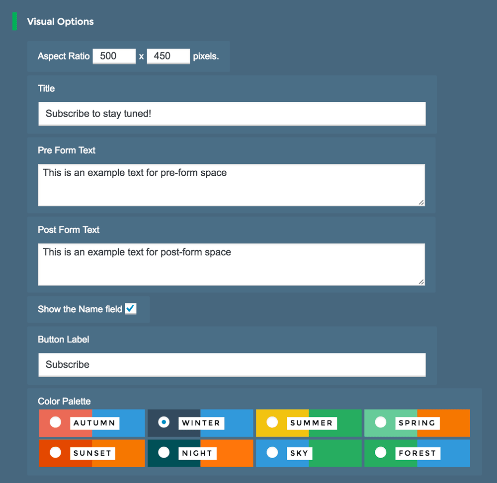 Visual Options Panel